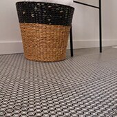 Close up of floor with encaustic look patterned floor tile